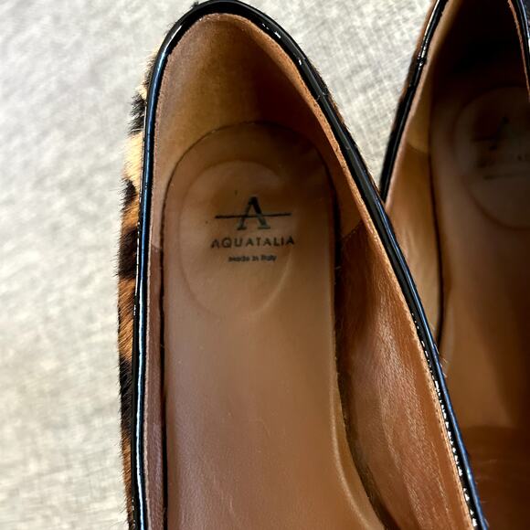 EUC Aquatalia Penina Calf Hair Leopard Flats Size 7 Pointed Toe Italian Designer - Picture 9 of 16